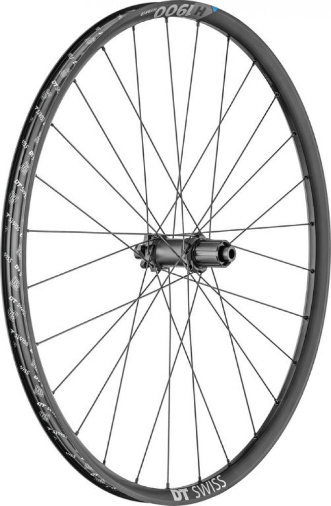 Robustes schwarzes DT Swiss H 1900 SPLINE 27,5" eMTB Hinterrad mit Nabe und Speichen.