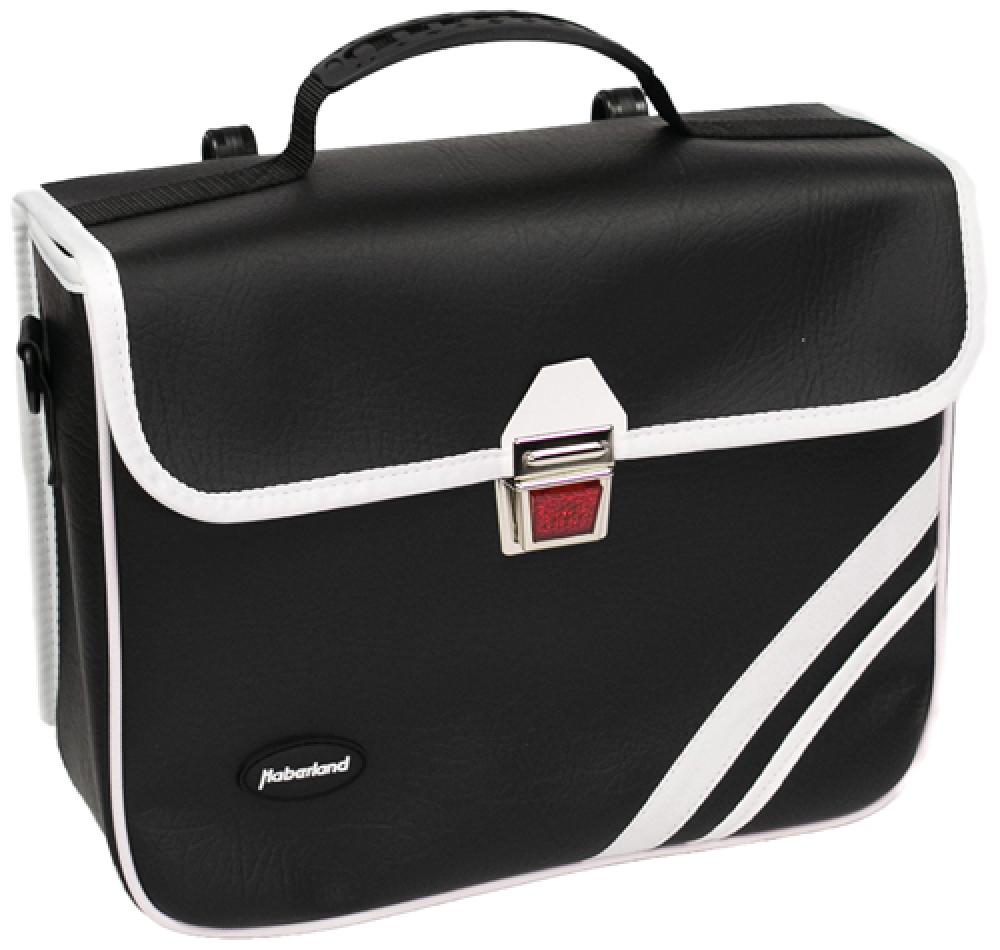 Haberland Einzeltasche Kunstleder 10l Retro schwarz/weiß - stilvolle Fahrradtasche mit Schultergurt