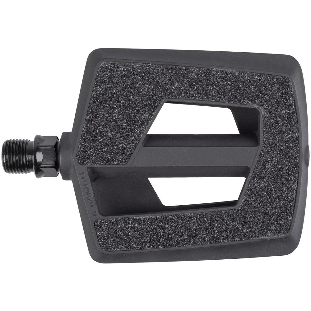 M-WAVE Steady Flat Fahrradpedal in Schwarz mit Antirutsch-Oberfläche aus Thermokunststoff und Boron-Achse.