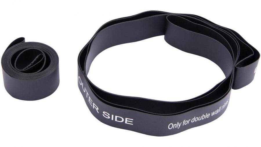 Fulcrum Red Zone Felgenband, schwarz, teilweise gerollt, mit Aufschriften 'OUTER SIDE' und 'Only for double wall rims'.
