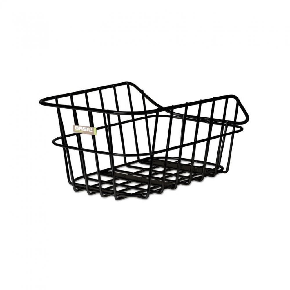 Basil Cento Aluminium Hinterradkorb schwarz 45 × 33 × 21 cm - Gepäckträger-Festmontage, 10 kg Traglast