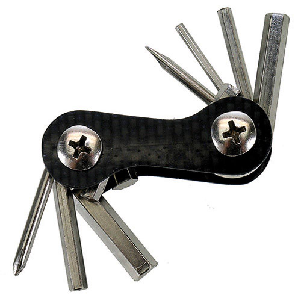 M-WAVE Mini-Carbon Multi-Werkzeug 7-tlg. - ultraleichtes Fahrrad-Multitool mit Carbon-Seitenteilen