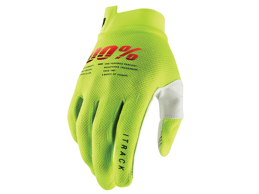 100% iTrack Youth Gloves M fluo yellow - minimalistischer MTB-Handschoh mit maximalem Grip