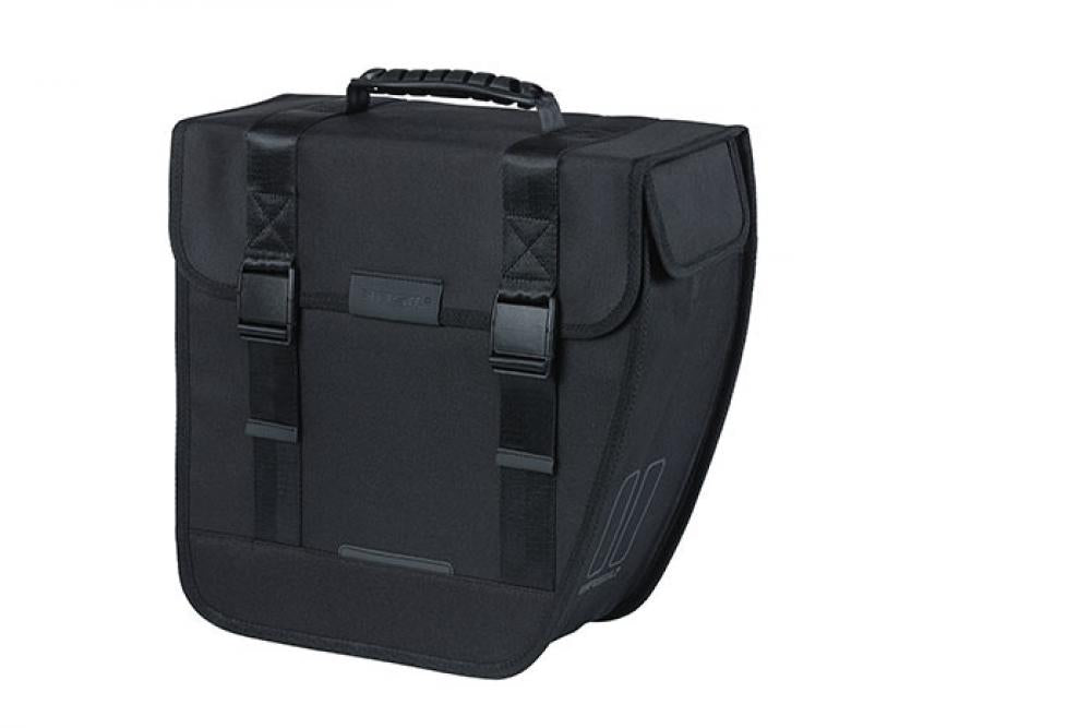 Basil Tour Right Einzelfahrradtasche - 14 Liter schwarz wasserabweisendes 600D-Polyester Hook-On-System reflektierend für E-Bikes und Cityräder 34x14x34 cm - Gepäckträgertasche