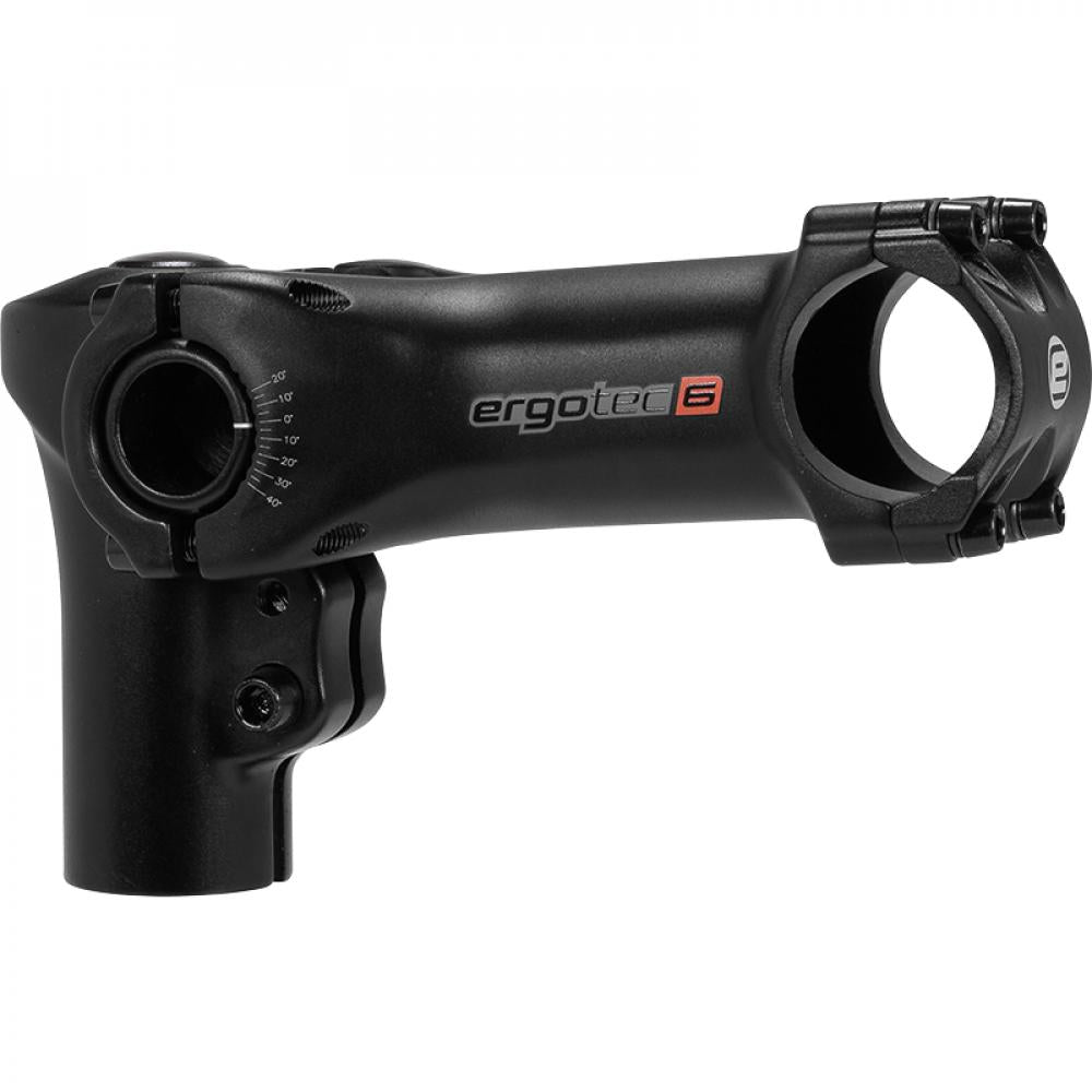 Schwarzer Ergotec Swell-R Ahead Vorbau, 100mm lang, 31,8mm Klemmung, verstellbar mit Winkelanzeige