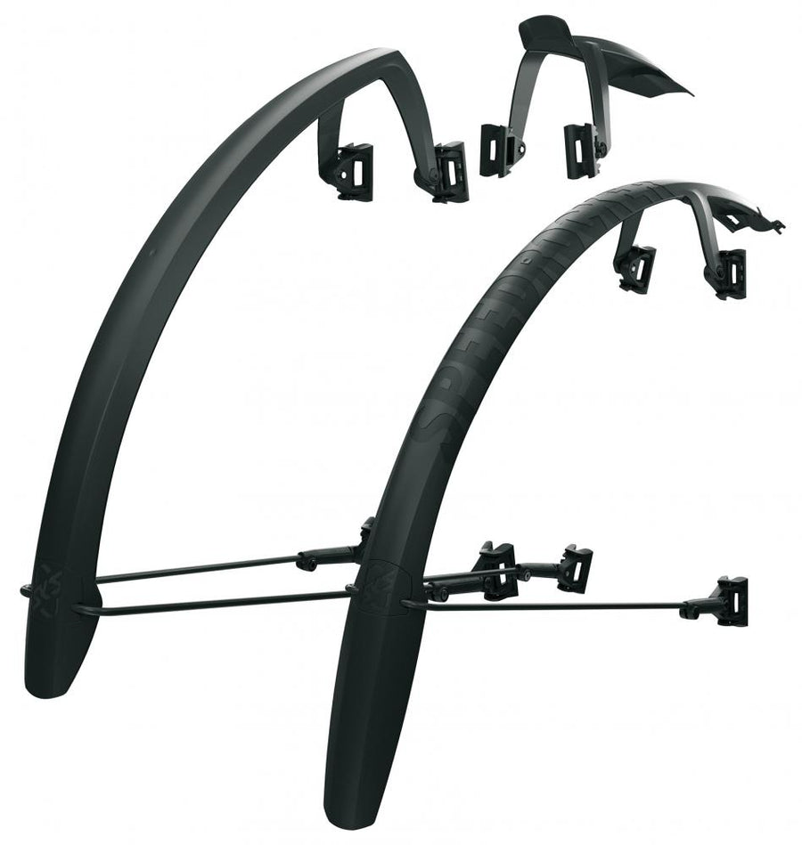 SKS Speedrocker Schutzblechset 28\" für Gravelbikes und Rennräder, Reifenbreite 23-42 mm, schwarz, Doppelspoiler vorne, ausziehbare Verlängerung hinten