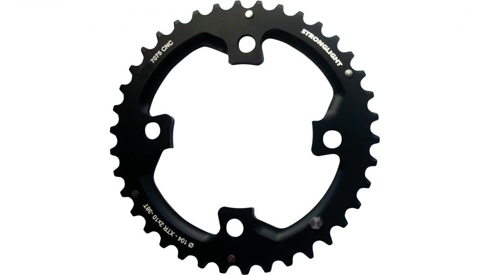 Stronglight Kettenblatt schwarz 38 Zähne, 104 BCD, XTR 2x10, 7075 CNC.