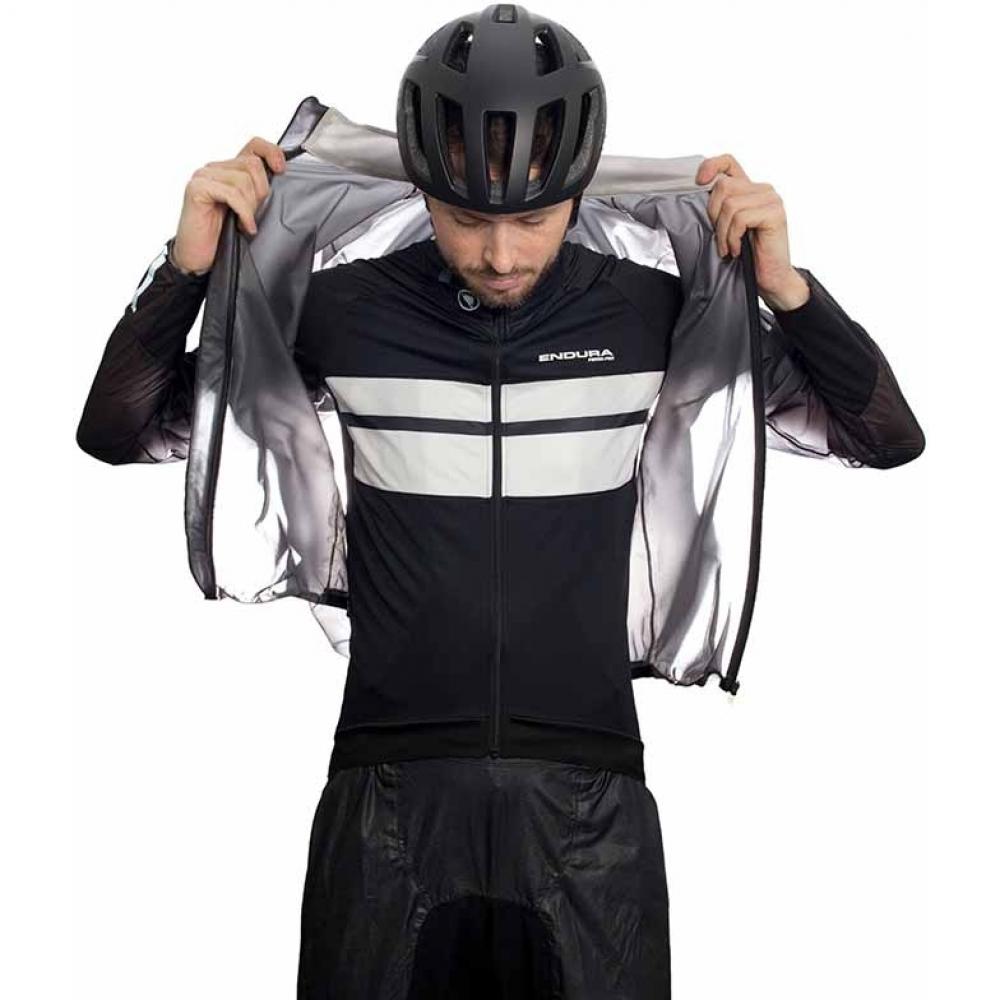 Endura FS260-Pro Adrenaline Race Cape II schwarz Größe L - extrem leichte, wasserdichte und atmungsaktive Regenjacke mit durchgehendem Reißverschluss, transparentem Material, reflektierenden Elementen