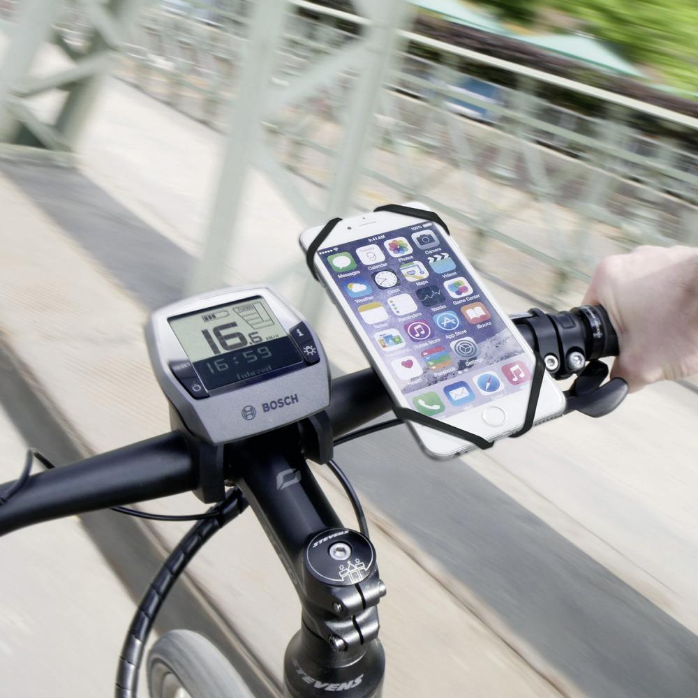 KLICKfix Smartphone Halterung Loop grau schwarz mit Klettband Befestigung