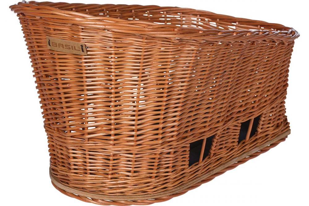 Brauner Basil Pasja MIK 2.0 L Weiden-Gepäckträgerkorb für Tiere, 38L, mit vormontierter MIK-Adapterplatte.