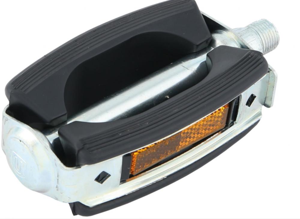 Union Pedal Sport SP-689 - Fahrradpedale 9/16 Zoll, 118 x 63 Millimeter, Stahl verzinkt, PVC-Käfig, Kugellager, Reflektoren, schwarz-silber