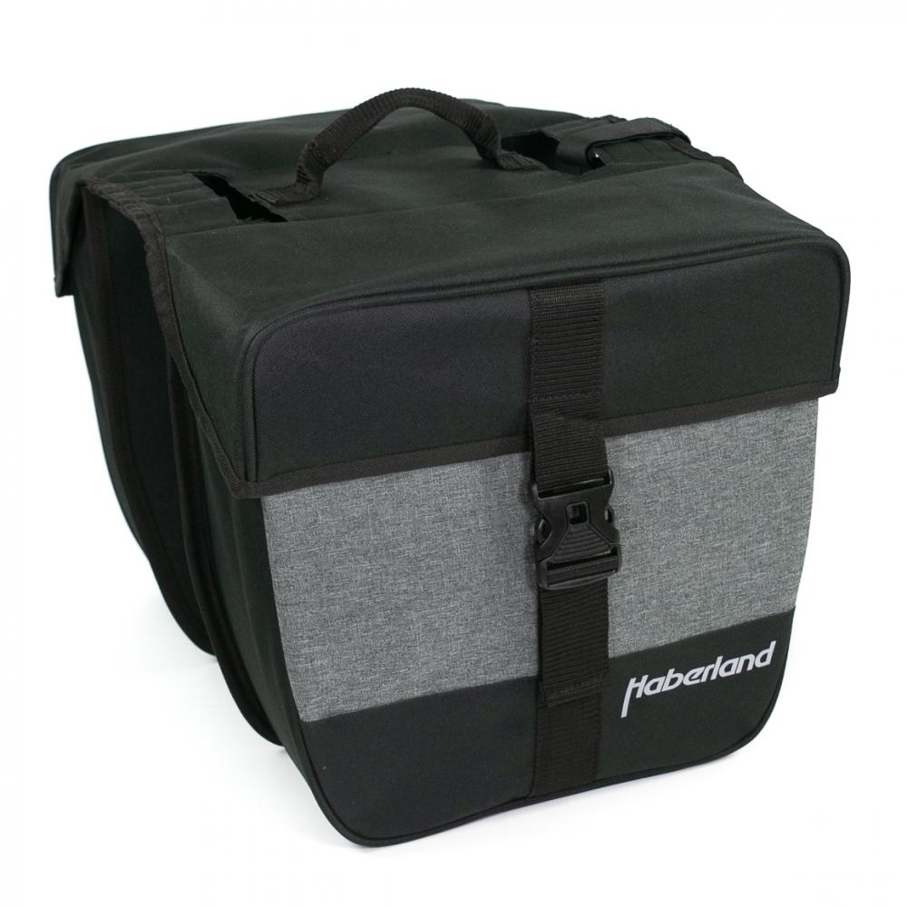 Haberland Doppeltasche 25l schwarz/silber, praktische Gepäckträgertasche für Fahrrad, Alltag & Tour.