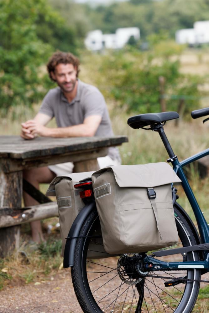 New Looxs Doppelpacktasche Leeds Double MIK 2.0 2x19L Taupe - geräumige City-Fahrradtasche