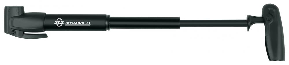 SKS Minipumpe INFUSION TT AV/SV/DV schwarz, 6 bar, Teleskopfunktion, klappbarer T-Griff, MultiValve-Anschluss für alle Ventile, kompakt und leistungsstark, 225 mm Länge