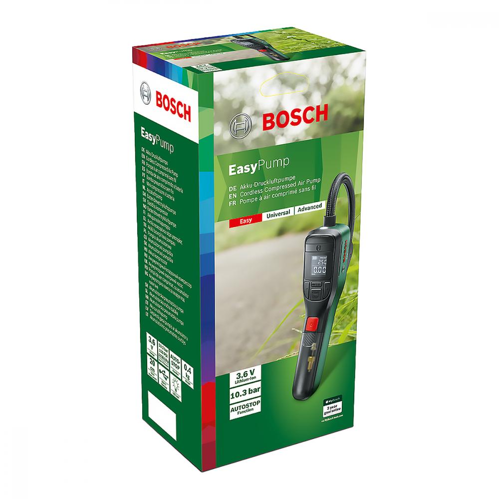 Bosch EasyPump Akku-Druckluftpumpe in OVP mit 3.6V, 10.3 bar, AUTOSTOP Funktion für kabelloses Aufpumpen.