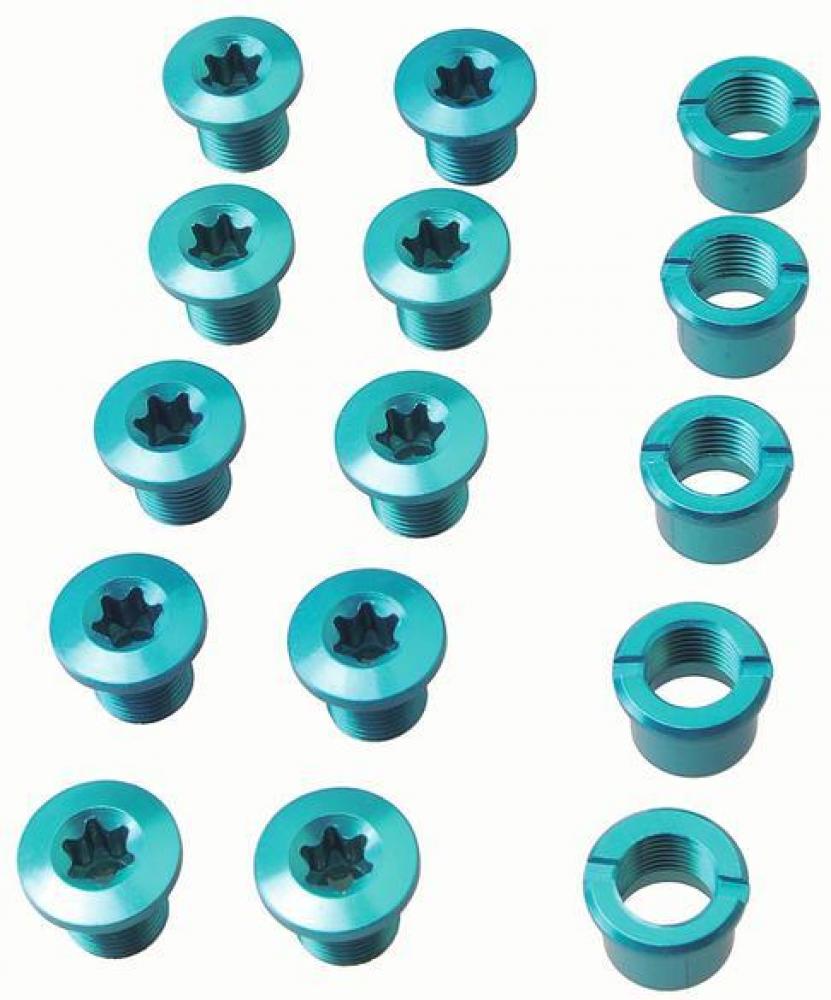 Kettenblattschrauben Blau Alu 3fach 10 Schrauben & 5 Muttern