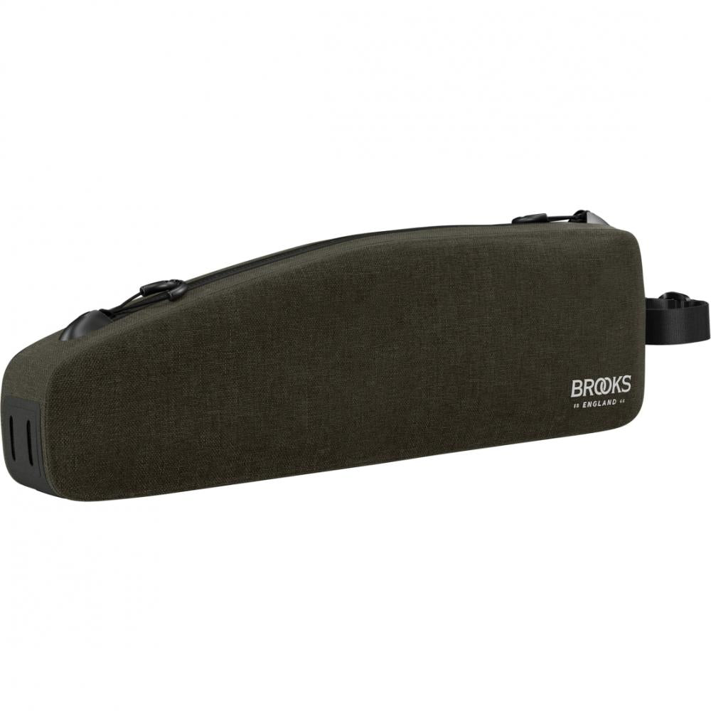 BROOKS Scape Long Top Tube Bag Mud Green - wasserdichte Oberrohrtasche 0,9 Liter aus 600D Polyester mit Hypalon-Details - 100 g leicht, 370x40x110 mm