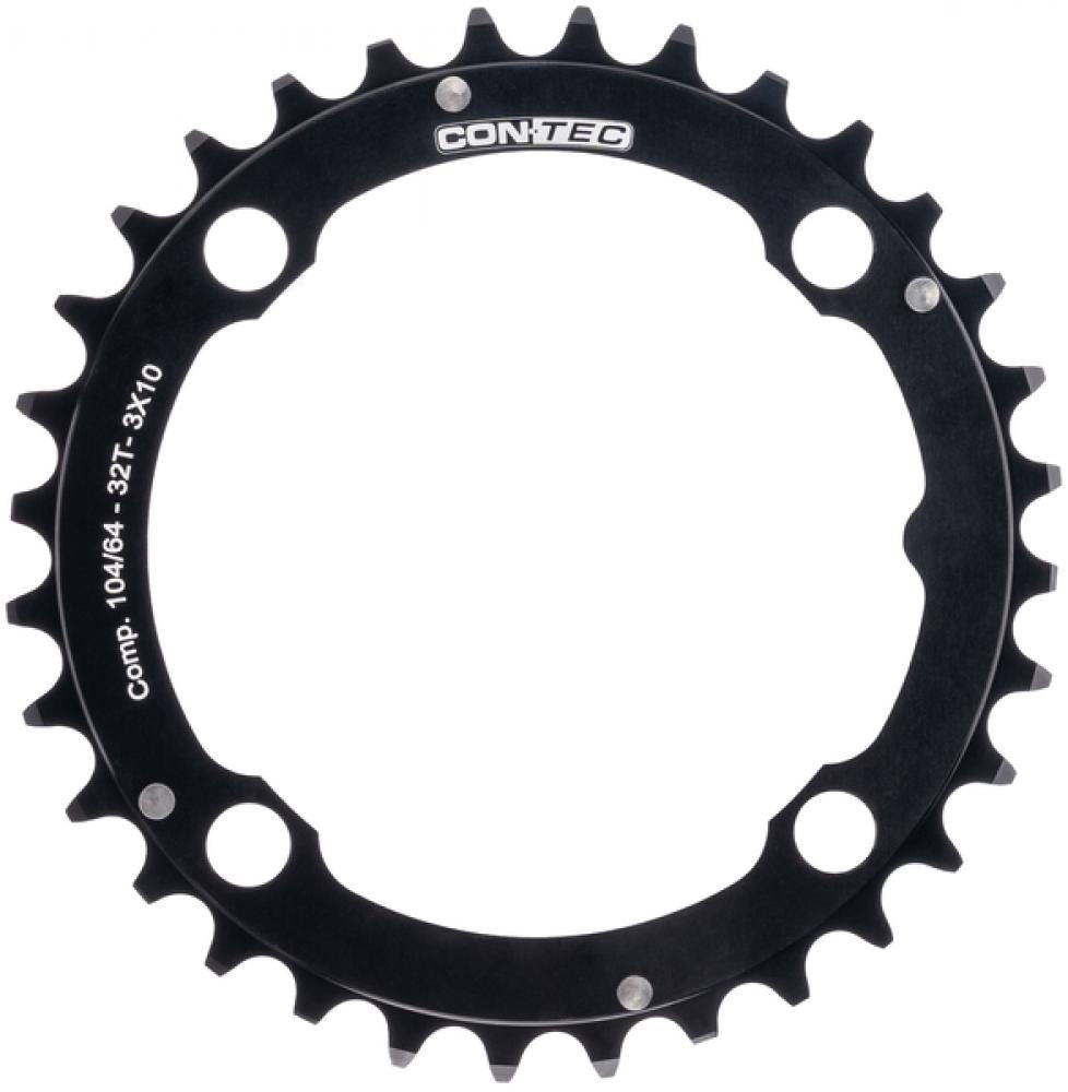 CONTEC Kettenblatt "C.Drive"n4-Arm, 9-/10-fach, 3/32", für 3-fach Kurbeln, symmetrischnSB-verpackt, inkl. Steighilfen, 32 Zähne, 104mm Lochkreis, Aluminium 5083, schwarz
