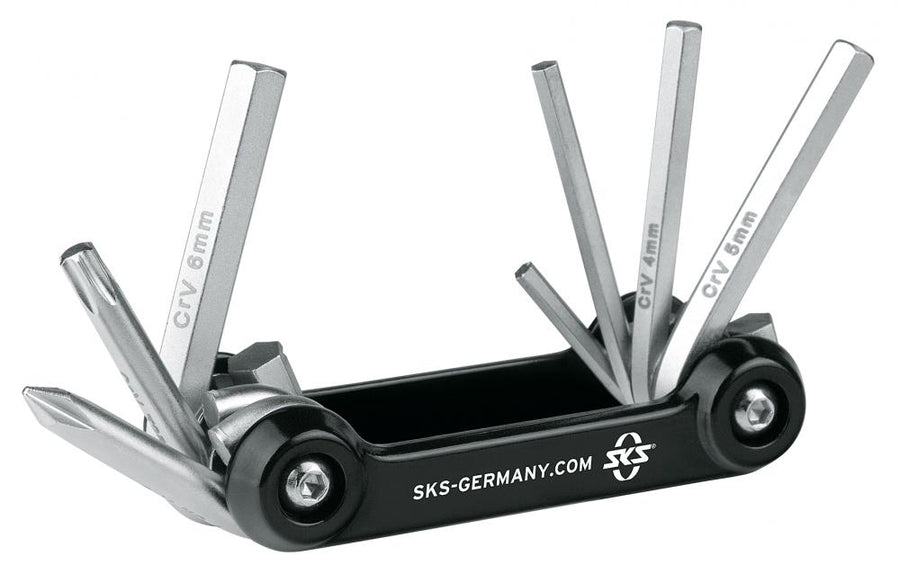 SKS TOM 7 Mini-Tool - Kompaktes Multitool mit 7 Funktionen für unterwegs, ideal für schnelle Reparaturen am Fahrrad, mit Innensechskantschlüsseln, Schlitzschraubendreher und mehr