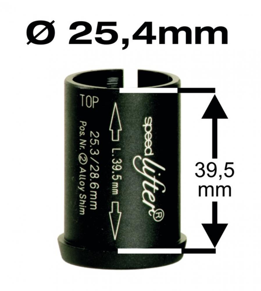 By,Schulz Speedlifter Reduzierhülse 1 1/8" auf 25,4mm schwarz Alu geschlitzt mit Anschlagbund 39,5mm für Ahead Vorbau Montage
