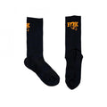 Schwarze FOX Foxsox Coolmax Radsportsocken mit orangefarbenem Logo.