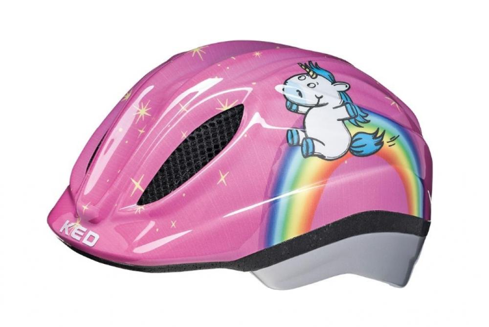 BIKE FASHION Kinderhelm Einhorn, Gr. M (52-57cm), LED-Blinklicht, Quicksafe-System, 5 Lüftungsöffnungen, Insektenschutznetz, Kinnpolster