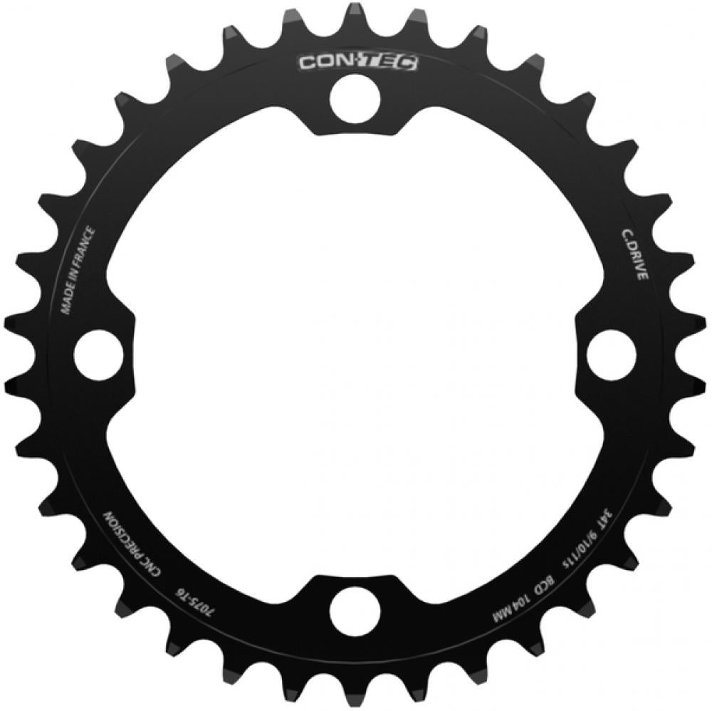 CONTEC Kettenblatt "C.Drive B"n4-Arm, 104mm Lochkreis, 9-/10-/11-fach, 3/32", Narrow-Wide (NW) Zahnprofil, Aluminium 7075, schwarznSB-verpackt, passend für Bosch Antrieb Gen.1, Gen.3 und Gen.4, 34 Zähne