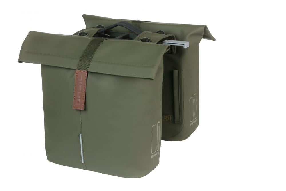 Basil City Double Pannier Bag MIK 2.0 - 28-32 Liter Doppeltasche - Doppelpacktasche - veganes Leder wasserfester Rollverschluss inkl. MIK Adapterplatte
