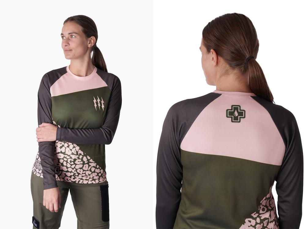 Muc Off Long Sleeve Womens Riders Jersey Green Pink Leopard S