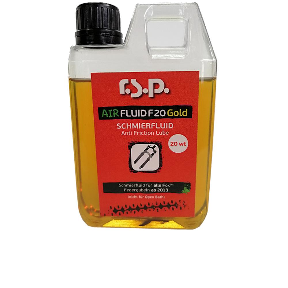 r.s.p. Air Fluid F20 Gold 250 Milliliter - Schmieröl 20 WT für Fox Federgabeln ab 2013, reibungsmindernd, verschleißarm, rostschützend
