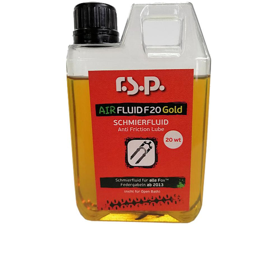r.s.p. Air Fluid F20 Gold 250 Milliliter - Schmieröl 20 WT für Fox Federgabeln ab 2013, reibungsmindernd, verschleißarm, rostschützend