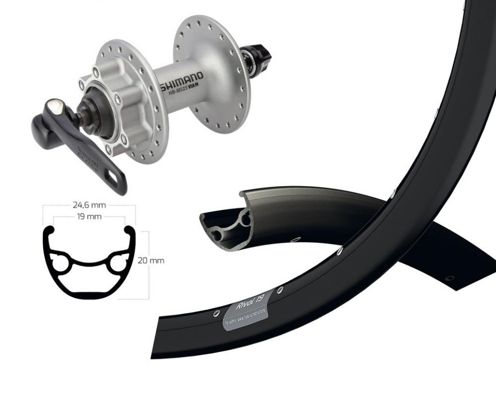 Fahrrad-Vorderrad 29 Zoll: Shimano Deore Nabe silber 6-Loch, Schnellspanner, Ryde Rival 19 Disc Felge schwarz.