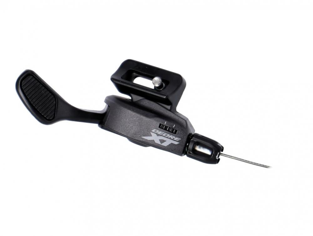 Shimano Deore XT SL-M8100 2-fach Schalthebel links I-Spec EV, schwarz mit Schaltzug.