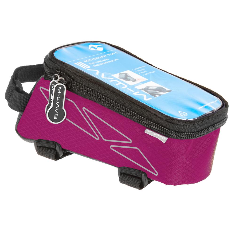 M-WAVE Rotterdam Top Oberrohrtasche pink mit Smartphone-Fach und Klettbefestigung