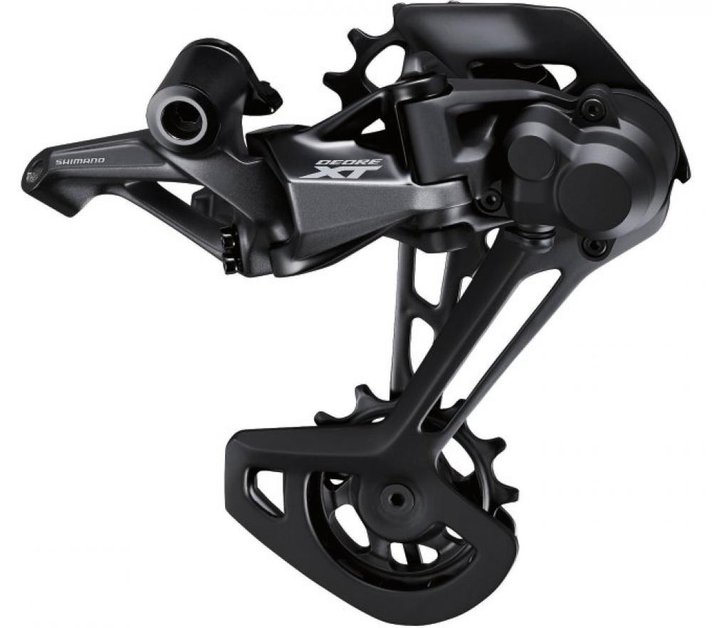 Schwarzes Shimano DEORE XT 12-fach MTB-Schaltwerk für präzises Schalten.