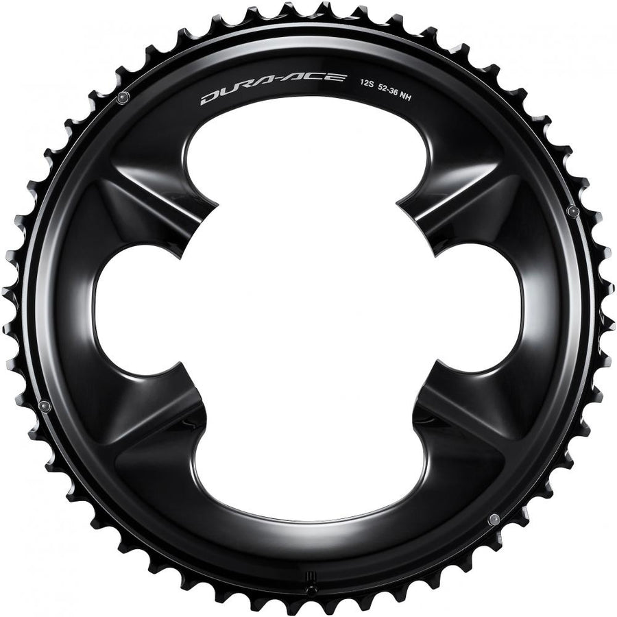 Schwarzes SHIMANO DURA-ACE FC-R9200 Kettenblatt mit 52 Zähnen für Rennräder, maximale Effizienz.