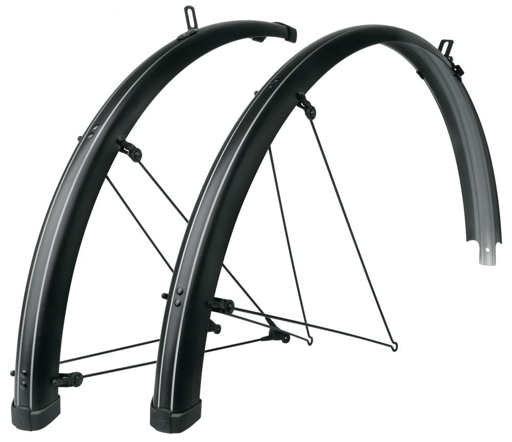 SKS Bluemels Stripes Schutzblech-Set 28" 55 mm schwarz matt  robustes, korrosionsgeschütztes Aluminium/Kunststoff-Design mit ASR-Sicherheitssystem und V-Streben für einfache Montage