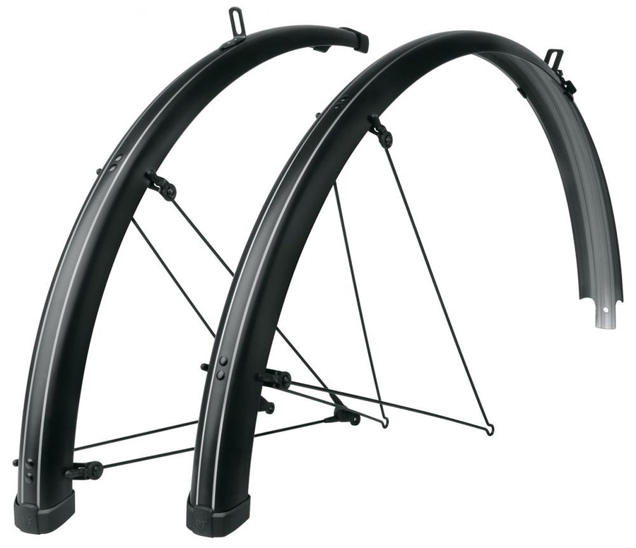 SKS Bluemels Stripes Schutzblech-Set 28\" 55 mm schwarz matt  robustes, korrosionsgeschütztes Aluminium/Kunststoff-Design mit ASR-Sicherheitssystem und V-Streben für einfache Montage
