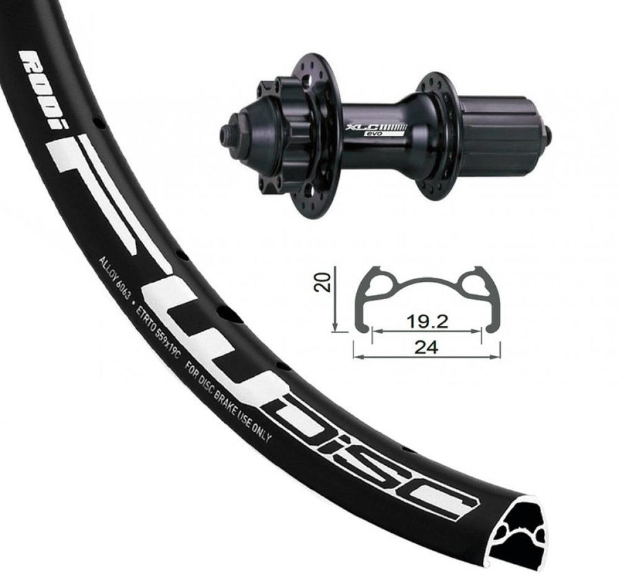 XLC Laufrad|Hinterrad 24x1.90 Zoll 6-Loch schwarz Schnellspanner 32-Loch Rodi FW Disc schwarz Nirosta-Speichen schwarz