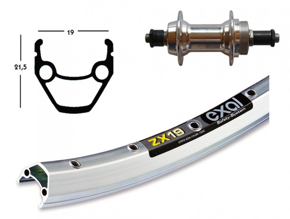 Bike-Parts Laufrad Hinterrad 26x1.75 Schraubkranz 6-7 fach silber Schnellspanner 36-Loch Exal ZX 19 silber Nirosta-Speichen