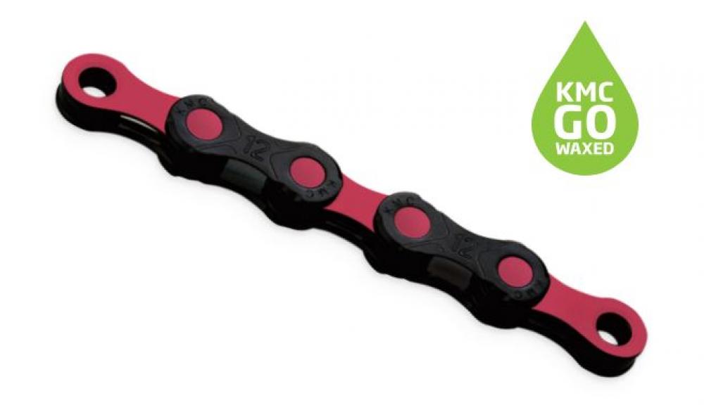 KMC DLC12 WAXED 12-fach Fahrradkette Schwarz/Pink - Gewachste Kette mit DLC-Beschichtung