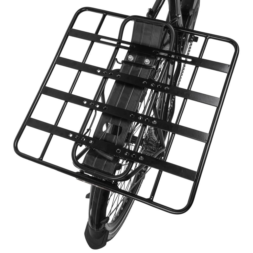 M-WAVE Racky Baseplate, schwarze Adapterplatte für Gepäckträgersysteme auf Fahrrad-Gepäckträger montiert.