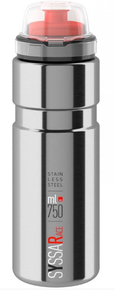 Elite Syssa Race Trinkflasche 750 ml aus glänzendem Edelstahl in Silber für Fahrräder.