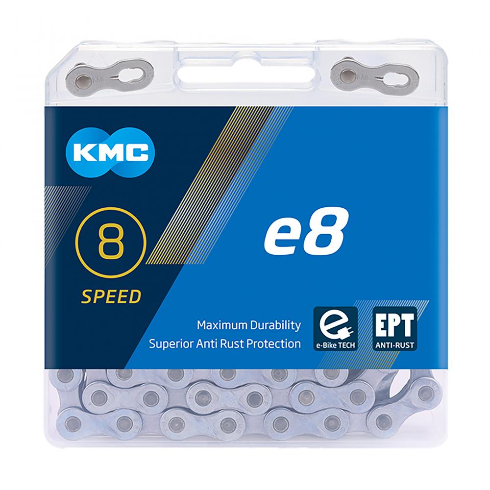 E-bike Kette E8 Ept 7/8-fach 122 Glieder 1/2"×3/32" Ecoproteq Anti-rost + Missinglink, Silber