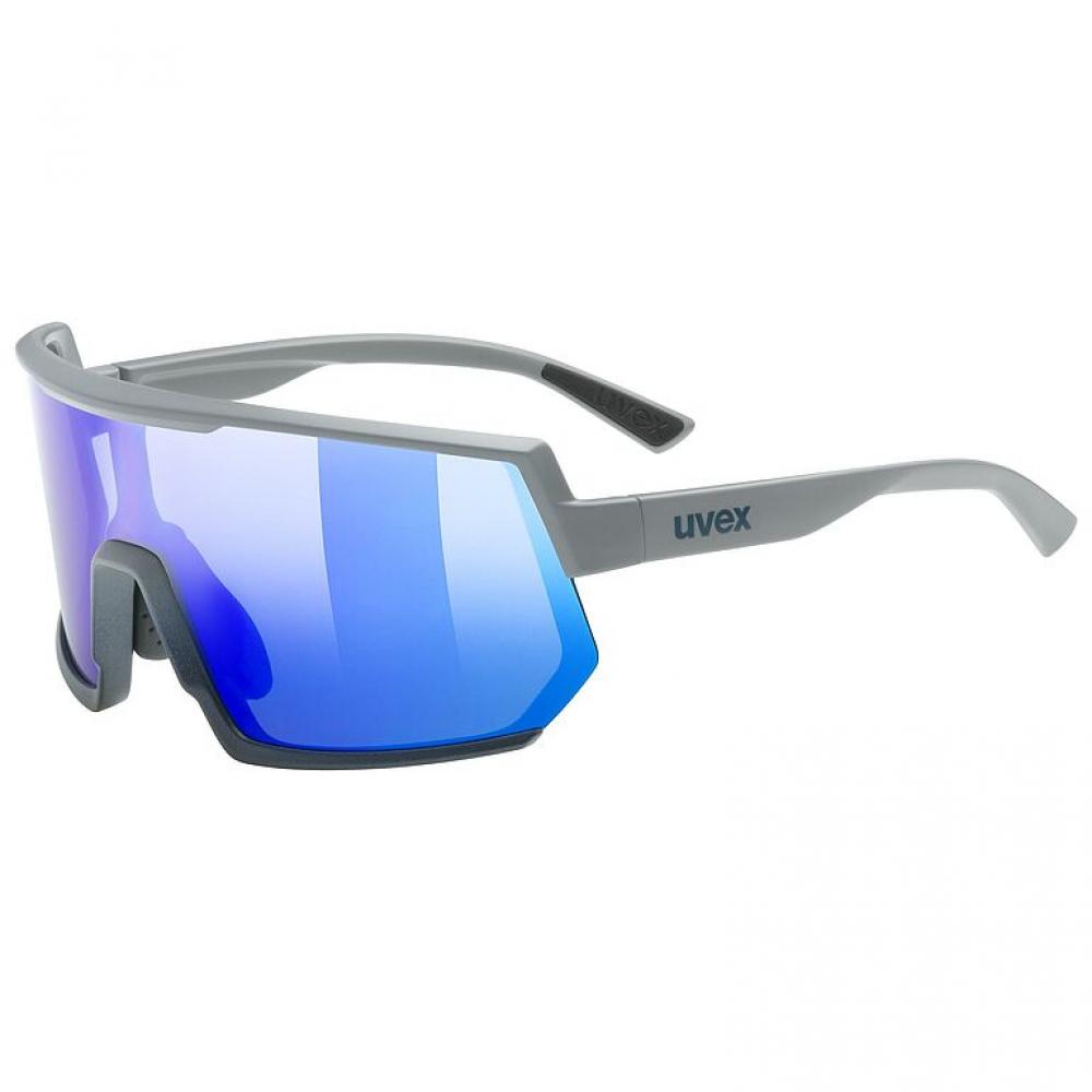 uvex sportstyle 235, rhino deep space matt/mirror blue, Sportbrille mit verspiegeltem Oversize-Shield und uvex supravision® …