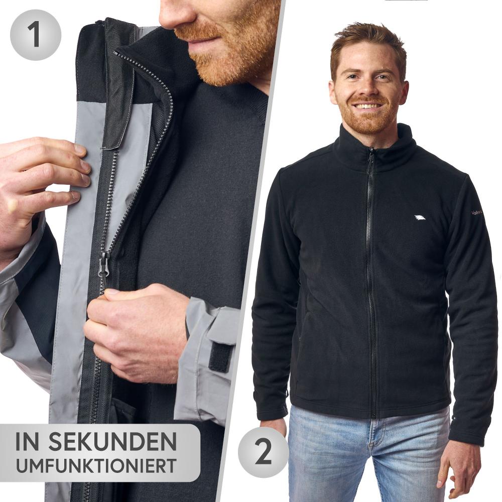 Valkental Jacke 3in1 Smart Jacket wasserdichte Jacke mit Fleece Zipp-In Herren M grau