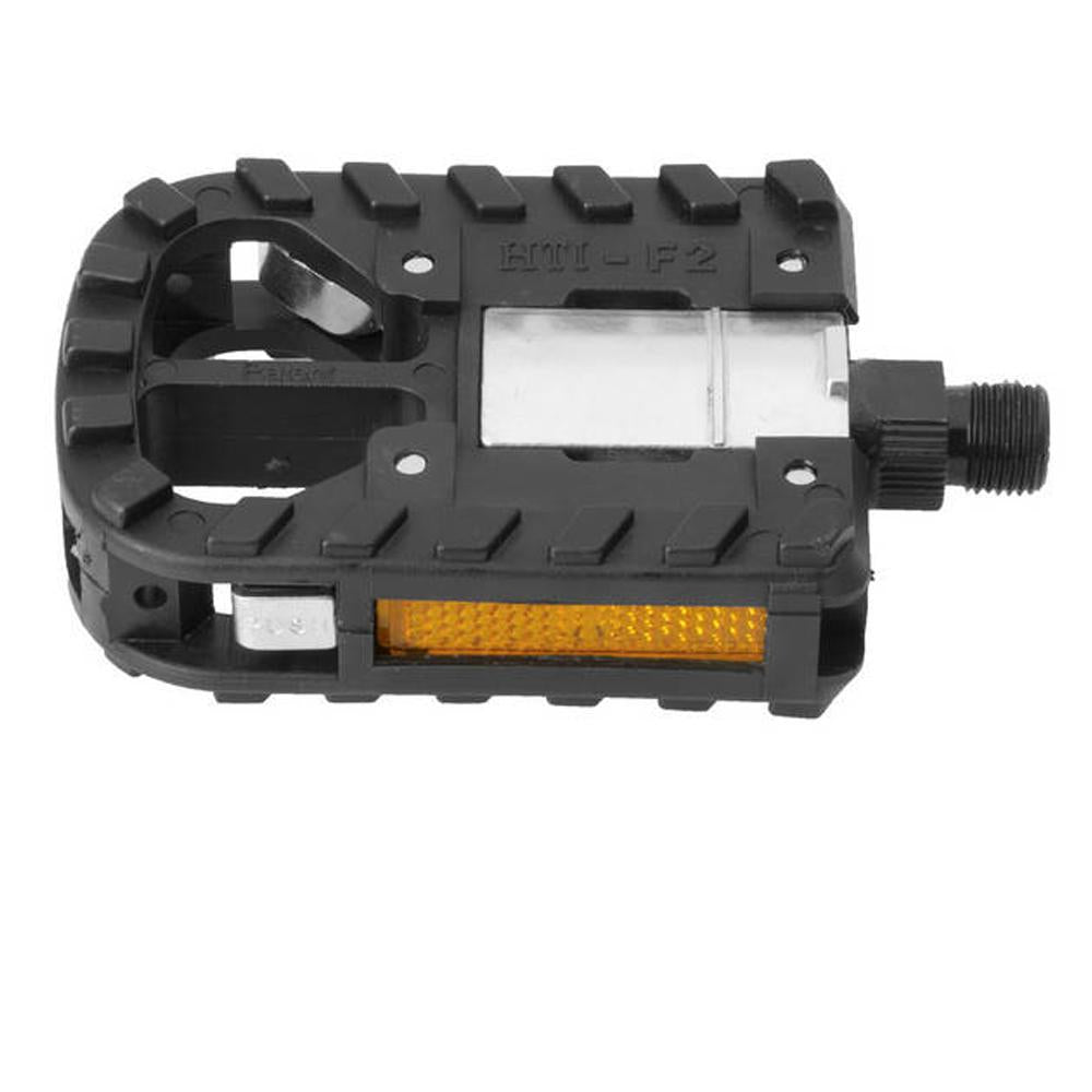 M-Wave F1 Faltpedal schwarz - Aluminium/Kunststoff mit CrMo-Achse, 9/16" Gewinde, Reflektor, rutschfest, StVZO-zertifiziert 1 Paar