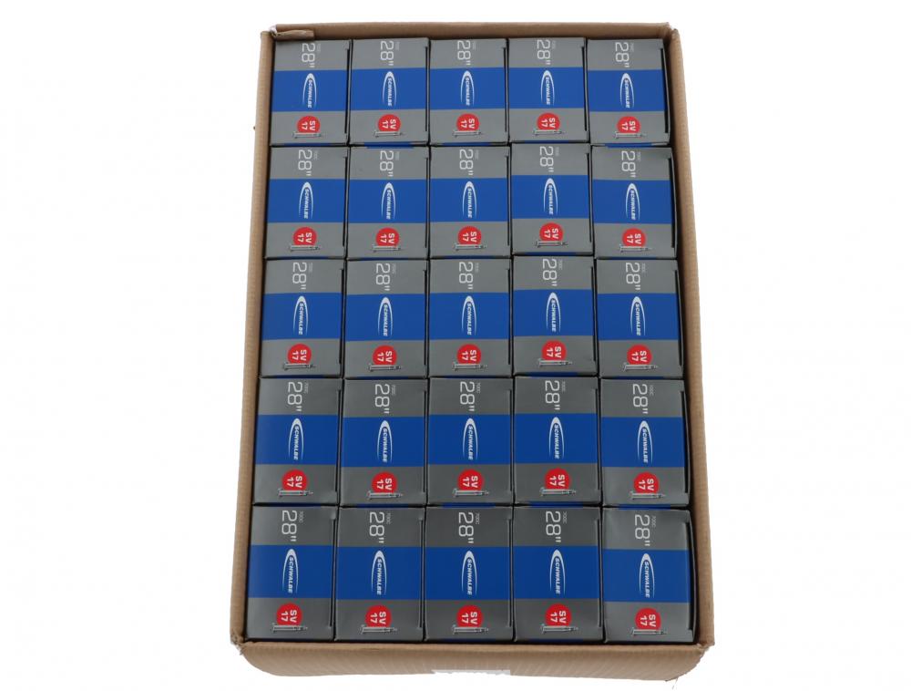 Karton mit 25 Schwalbe SV17 Fahrradschläuchen 28 Zoll (28/47-622/635).