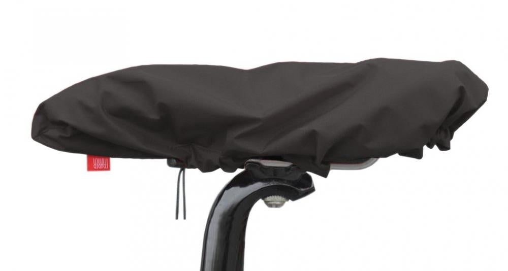 Schwarzer Fahrer Fahrrad Sattelschutz Kappe auf Sattel, zuverlässiger Regenschutz für dein Fahrrad.