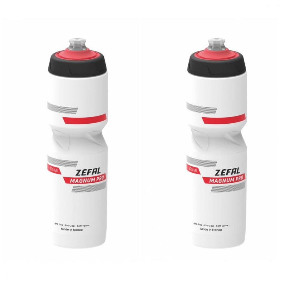 Zefal 2x Trinkflasche Magnum Pro 975ml weiß rot schwarz Flasche für Fahrrad.
